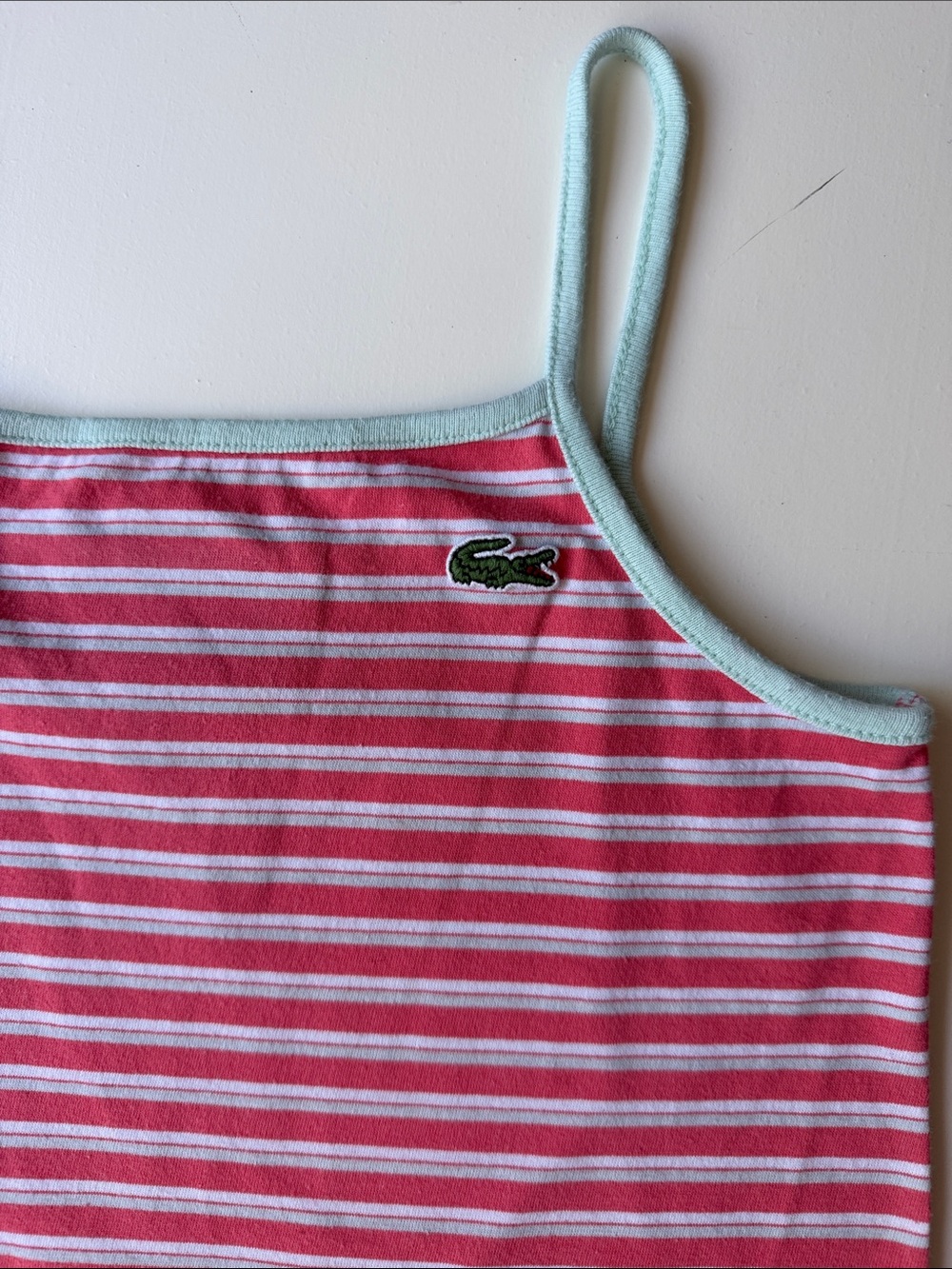 Lacoste girls spaghetti strap tank top coral striped size 10 - Picture 2 of 4